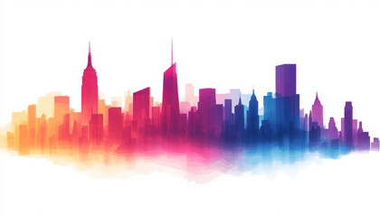 Fototapeta premium Vibrant skyline silhouette with colorful gradient effects.