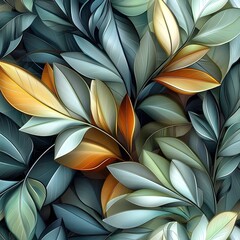 Seamless Decorative 3D Leaves Pattern with Lush Botanical Tapestry Design