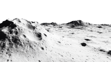 Lunar surface showing craters and mountains with transparent background