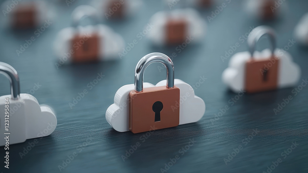 Poster secure cloud data protection concept with padlocks and clouds, symbolizing safety and privacy in dig