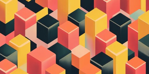 Fototapeta premium Colorful abstract cityscape with geometric cubes in warm tones, creating a modern and vibrant urban aesthetic.