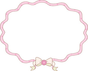 Hand drawn whimsical oval frames collection in coquette style graphic set light pink pastel color style