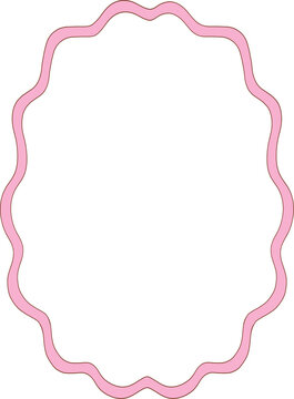 Hand drawn whimsical oval frames collection in coquette style graphic set light pink pastel color style