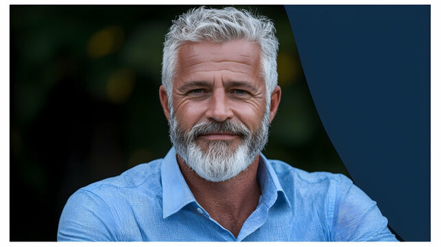 Smiling mature man, outdoors, portrait, nature background, website profile