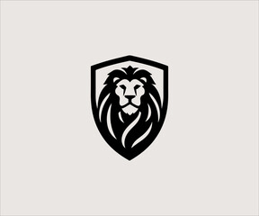 Lion head shield logo design vector template. Lion head logo design