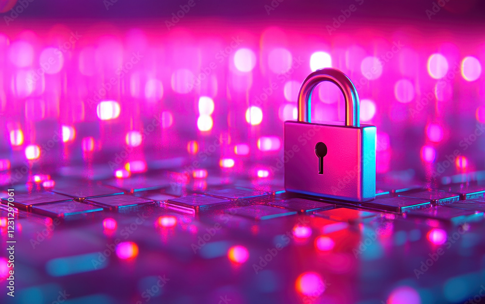 Poster secure online payment concept with digital lock on keyboard, symbolizing safety and protection in di