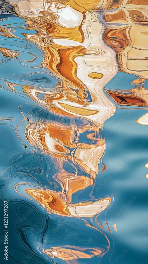 Poster colorful abstract reflections on water, capturing vibrant hues and fluid patterns in a mesmerizing d
