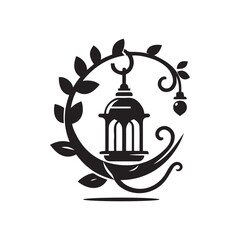 Modern Lantern With Leaf Vine Vector Art Illustration