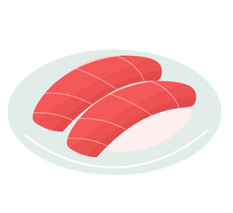 お皿に乗った鮪のお寿司2巻。マグロ。ベクターイラスト