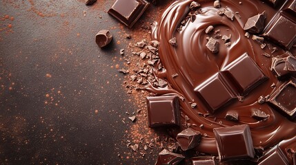 Delicious Pile of Rich Chocolate with a Broken Bar in the Center Surrounded by Fine Cocoa Dust Creating a Tempting and Indulgent Scene Evoking Sweetness and Culinary Delight