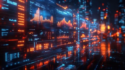 Futuristic Cityscape with Dynamic Data Streams and Holographic Displays