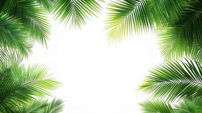 Lush Tropical Palm Leaves with Vivid Green Hues Framing a Bright and Inviting Background Evoking a Sense of Paradise and Tranquility Ideal for Relaxation and Nature Inspired Design