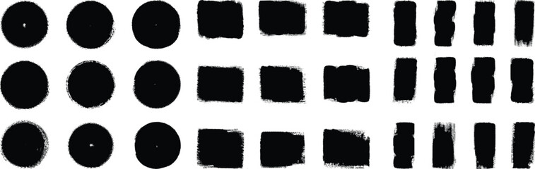 Set of vector paint brush stroke, ink splash and grungy decoration elements. Big set of grunge brush strokes. Black watercolor splatter, circle, texture, frame and abstract background for social media