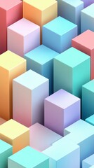 Obraz premium A vibrant arrangement of colorful geometric blocks in soft pastel shades. Perfect for backgrounds, wallpapers, and creative designs, offering a modern aesthetic.