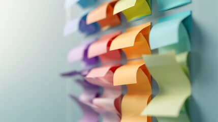 Colorful sticky notes arranged in a creative pattern on a wall. Perfect for concepts of organization, creativity, and productivity.