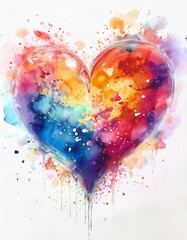 A watercolor illustration of a heart symbol that symbolizes overflowing love and happiness.