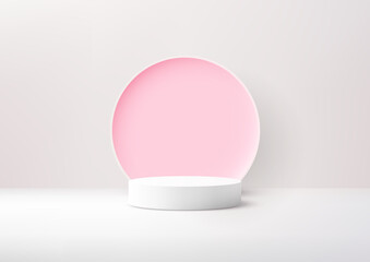 Minimalist Pink Backdrop with White Podium for Product Display Showcase Mockup