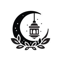 Lantern With Moon Icon Silhouette Vector Illustration