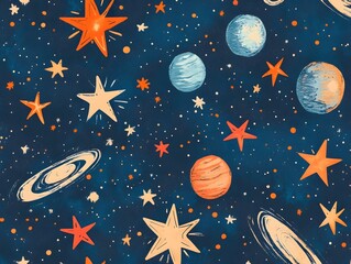 Fototapeta premium Seamless Cosmic Background with Detailed Planets and Starry Night Sky