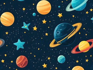 Seamless Cosmic Pattern with Diverse Celestial Elements in Space