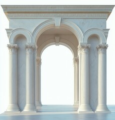Fototapeta premium Neoclassical Archway in White Marble with Intricate Carvings and Symmetrical Design