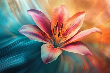 Fototapeta premium Vibrant Lily Flower with Abstract Colorful Background in a Dreamlike Artistic Composition