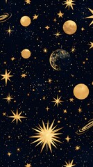 Fototapeta premium Seamless Background of Glowing Celestial Objects and Cosmic Patterns in the Night Sky