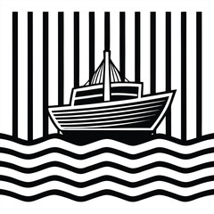 a ship silhouette on retro stipe background