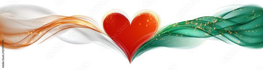Poster heart shaped ribbon banner in italian flag colors with soft light on transparent background