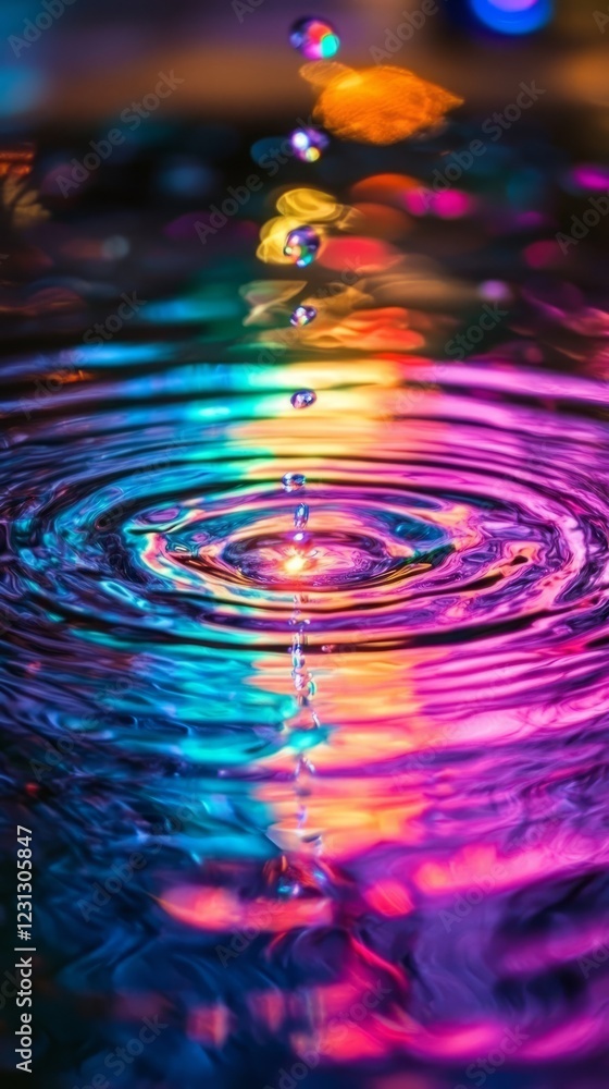 Poster a single drop of water is falling into a large body of water, creating a beautiful and colorful spla