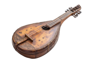traditional sitar with intricate carvings, showcasing its unique design and craftsmanship. This string instrument is perfect for music enthusiasts and cultural art lovers