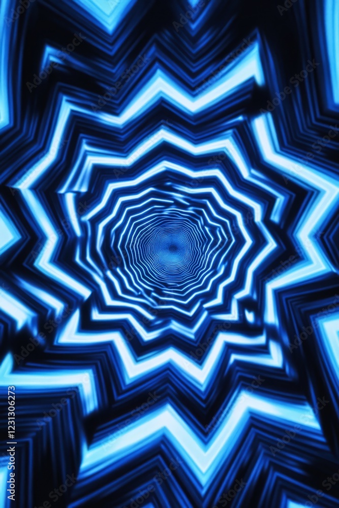 Poster a mesmerizing abstract image featuring a blue and black geometric tunnel with star patterns and dyna