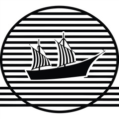 a ship silhouette on retro stipe background