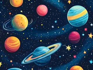 Seamless Colorful Glowing Space and Stars Pattern Background for Digital Art and Design