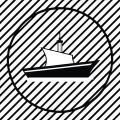a ship silhouette on retro stipe background