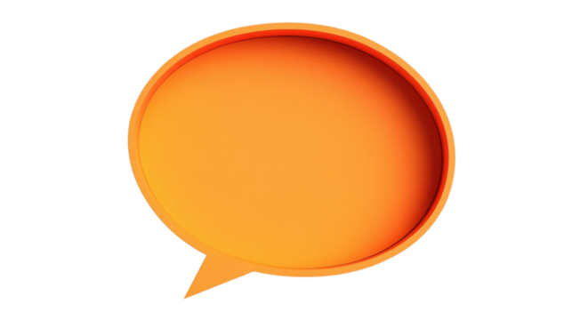 Orange speech bubble floating on transparent background representing communication