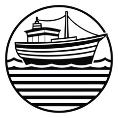 a ship silhouette on retro stipe background