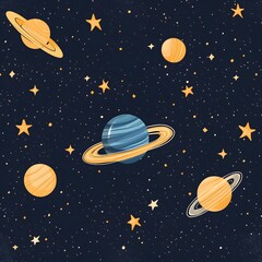 Fototapeta premium Seamless Vibrant Space and Stars Pattern with Planets Galaxy and Cosmic Elements