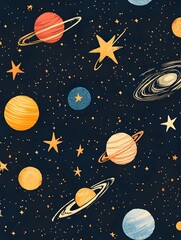 Seamless Cosmic Pattern of Planets Stars and Galaxies in Starry Night Sky Background