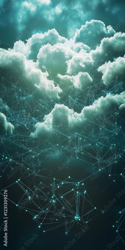Poster cloud networking and digital connections in futuristic technology environment
