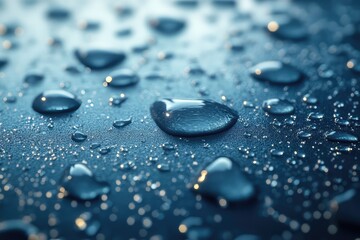 Stylized rain droplets on a smooth surface, creating a calming and serene visual effect with soft, reflective details
