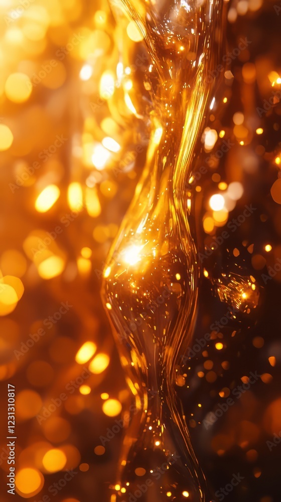Poster a mesmerizing abstract image of golden liquid with bokeh lights, perfect for creative backgrounds an