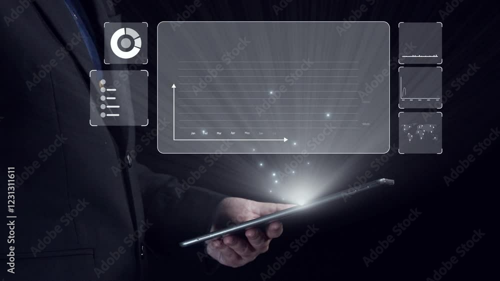 Poster business person delve into data analytics to uncover trends and insights from predictive big data mo