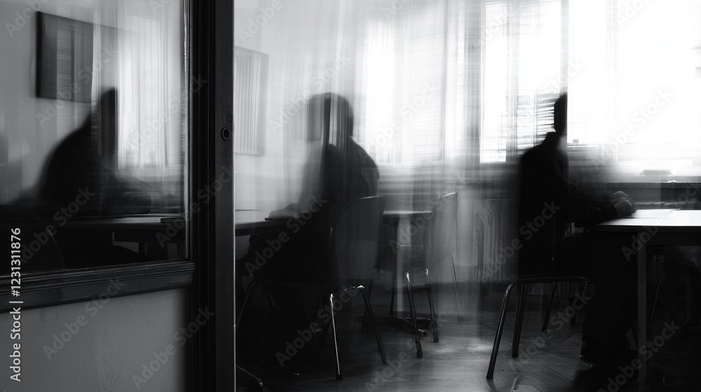 Poster focus on the dynamic interactions between individuals immersed in conversation, surrounded by a cont