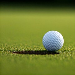Fototapeta premium a golf ball resting on the edge of the hole, with the grass texture visible