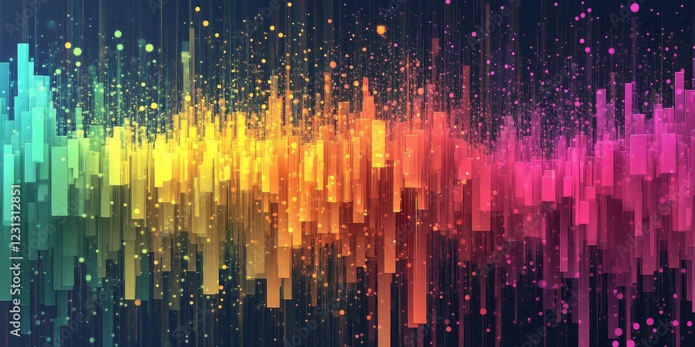 Poster vibrant colorful digital visualization of sound waves in dynamic abstract art