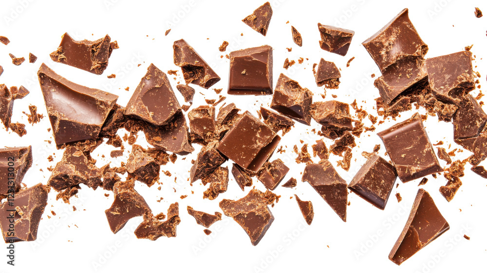 Aufkleber delicious chocolate chunks exploding on transparent background