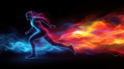A colorful digital artwork depicting an athlete