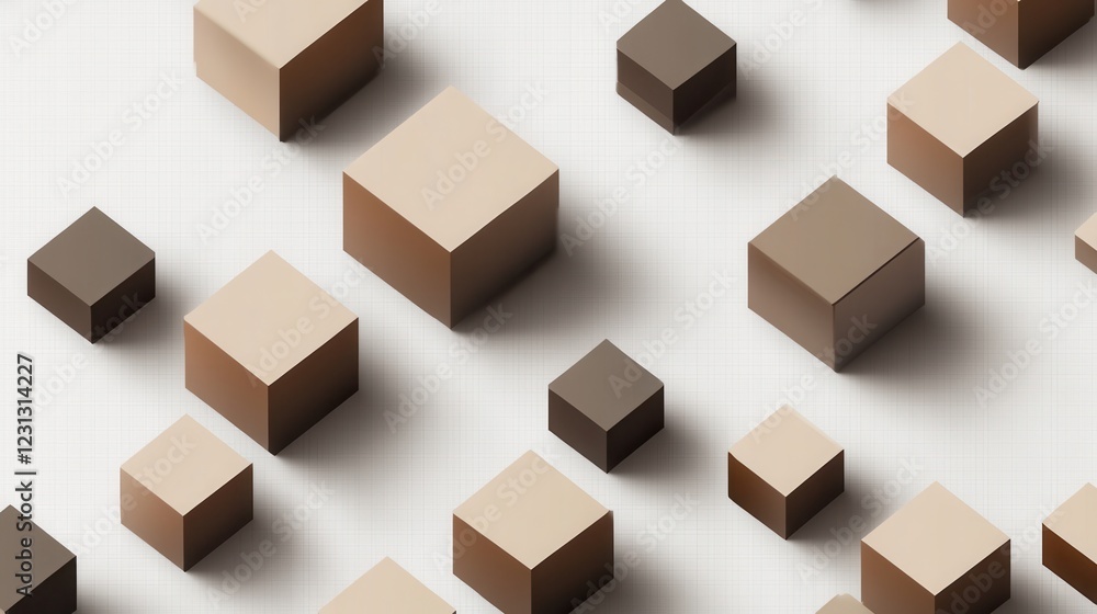 Poster abstract brown cubes casting shadows, featuring a transparent background for versatile design applic