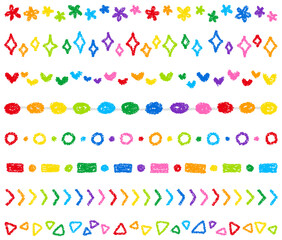 手描きのクレヨン素材　いろいろな飾りラインセット